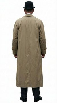 Men's Beige Cotton Trench Coat Suit Package – Classic Long Overcoat