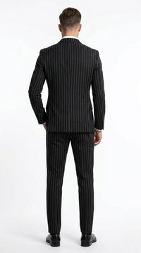Men's Black Pinstripe Tuxedo Suit – Classic & 1920s Gangster Formal Wear Vintage 1940s 1930s Look