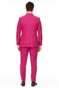 Mens Hot Pink Tuxedo Dinner Jacket + Pants with Shawl Lapel – Slim Fit 2-Piece Suit for Weddings, Proms Suit in Fuchsia Color