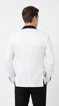 Men's White Sparkle Dinner Jacket – Black Satin Shawl Lapel Tuxedo Blazer Slim Fit Sequin Shiny Prom Jacket