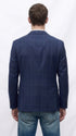 Men’s Navy Blue Plaid Wool Blazer – English Style Textured Wool Winter Sport Coat Windowpane pattern