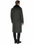 Mens Full Length Olive Overcoat with Black Fur Collar – Luxury Wool Fabric Winter Long Coat in Hunter Green