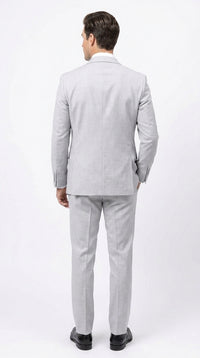 Men’s Light Grey Sharkskin 3 Piece Business Suit – Slim Fit Two Button Vested Wedding & Silver Suit