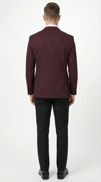 Men’s Burgundy Pinstripe Blazer – Classic Tailored Formal Jacket for Business, Office and Evening Wear