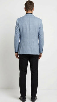 Men’s Big and Tall Light Blue Checkered Blazer and Sport Coat – Sky powder blue windowpane plaid pattern Jacket