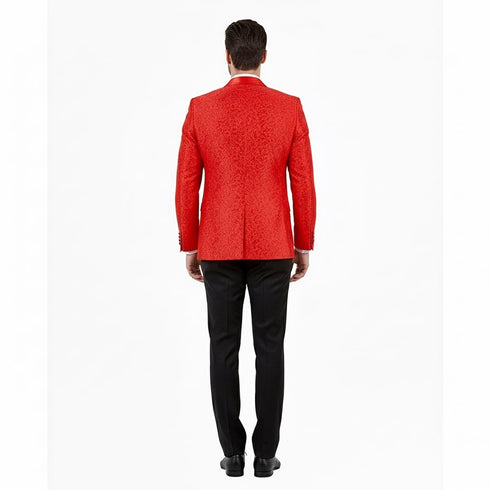 Big and Tall Mens Red Paisley Tuxedo Jacket – Satin Shawl Lapel Blazer with Bow Tie - Christmas Jacket