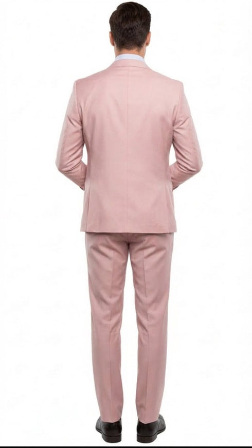 Men’s Blush Pink and Gold Three-Piece Suit – Tailored Fit Formal Wedding, Vested Suit By Rossiman