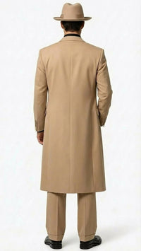 Men’s 1920s Beige Zoot Suit – Long Mafia Gangster Three-Piece Suit in Tan Khaki Color 40 inch Zuit Pachuco Suit