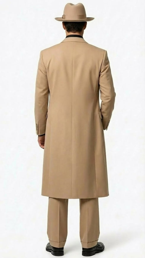 Men’s 1920s Beige Zoot Suit – Long Mafia Gangster Three-Piece Suit in Tan Khaki Color 40 inch Zuit Pachuco Suit