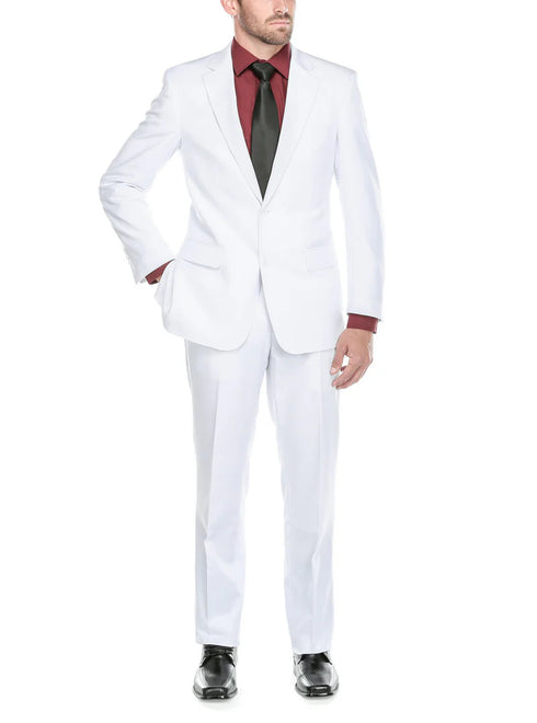 (36R, 48S) 2 Piece Suit 2 Buttons Regular Fit In White