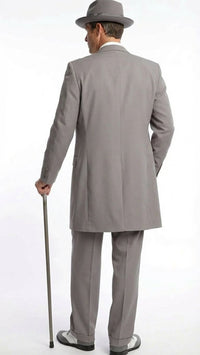 Men’s Gray Zoot Suit with Matching Hat and 1920s Shoes | Grey Vintage Wedding and Party Three Piece Suit