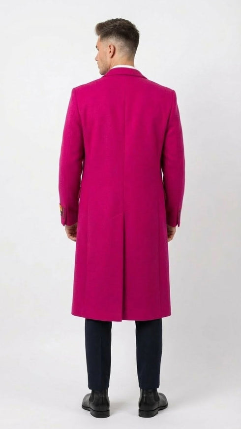 Men’s Hot Pink Wool Blend Overcoat – Topcoat Carcoat Winter Fabric