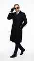 Men’s Black Double Breasted Overcoat, James Bond Inspired Long Formal Coat for Weddings, Business Events, Parties, and Winter Occasions