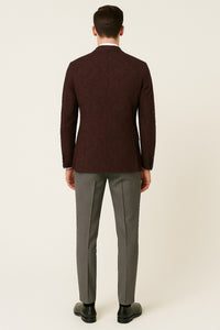 Mens Burgundy and Black Paisley Tuxedo Blazer – Slim Fit Formal Dinner Jacket