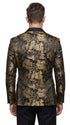 Men’s Black & Gold Paisley Tuxedo Jacket – Luxury Floral Formal Dinner Blazer Black Pants