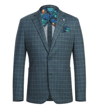Half Canvas Slim Fit Blazer in Green Blue Check