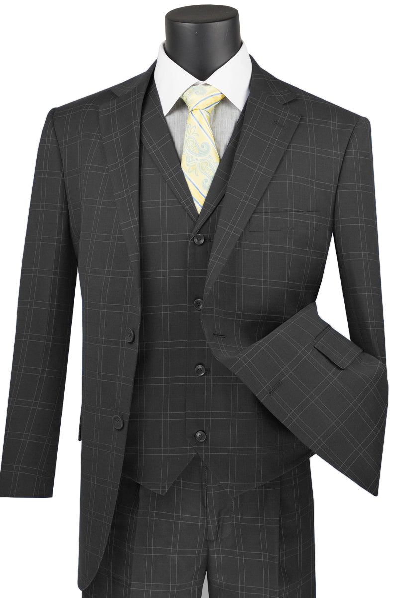 Vested Plaid Suit Available In Charcoal And Burgundy Plaid - 2 Button 3 Piece With Vest Flat Front Pants Modern Fit main image 0