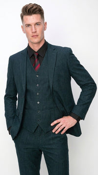 Men’s Teal Green 3 Piece Suit – Modern Two Button Suit with Matching Vest & Pants
