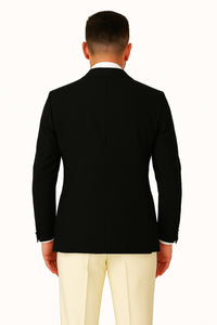 Mens Black and Ivory Tuxedo with Wide Shawl Lapel – 3 Piece Black and off White Lapel ! Vested Suit