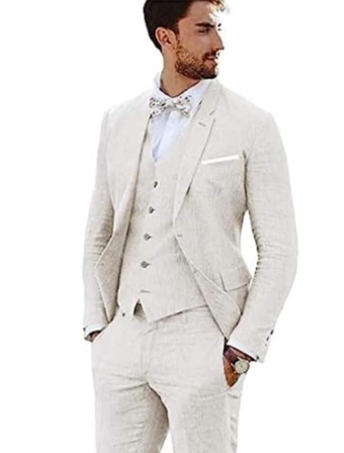 3 Piece Linen Suit - Light Burgundy Mens Suit - Vested summer Suit main image 0