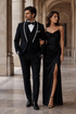 3-Piece Tailored Fit Wool Suit with Bow Tie and Flat Front Pants - Black