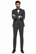 3-Piece Tailored Fit Wool Suit with Bow Tie and Flat Front Pants - Charcoal