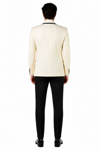 3-Piece Tailored Fit Wool Suit with Bow Tie and Flat Front Pants - Off-White