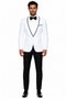 3-Piece Tailored Fit Wool Suit with Bow Tie and Flat Front Pants - White