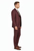 Men’s Burgundy Checkered 3-Piece Suit – Windowpane Classic Fit Plaid Blazer with Vest and Pants