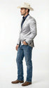 Mens Shiny Silver Cowboy Blazer – Western Style Satin Finish Blazer for Party, Country Events and Evening Wear