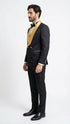 Men’s Black and Gold Jacquard Tuxedo Suit – Luxury Slim Fit Formal Wedding, Prom, and Gala Outfit