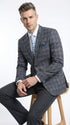Mens Charcoal Gray with Blue Plaid Pattern Blazer Jacket – Classic Check Pattern Sport Coat for Business, Office, and Smart Casual Wear
