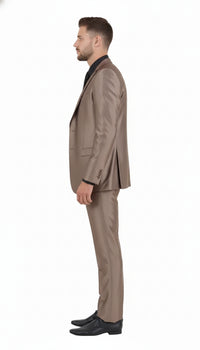 Men’s Sateen Shiny Metallic Mocca Taupe Gold Bronze 3-Piece Suit Set – Shiny Finish slim Fit Formal and Party Suit