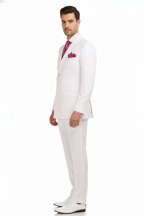 Men’s White Double-Breasted 3-Piece Suit Set – Premium Tailored Fit Formal Wedding and Evening Suit