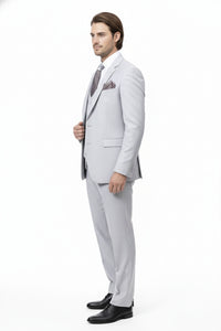 Men’s Very Light Gray Three-Piece Wedding Suit 2 Buttons Modern or Slim Fit Ash Bone Color Steel Grey