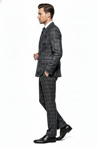 Men’s Charcoal Plaid Double-Breasted Suit – Tailored Pants Windowpane Pattern By Rossiman