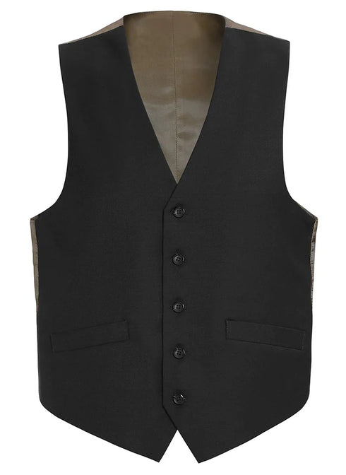 Bevagna Collection - Wool Suit Dress Vest 5 Buttons Regular Fit In Black