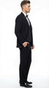 Men's Black Vested Tuxedo Suit with Patterned Lapel – Classic Formal Suit for Wedding, Party and Evening Events