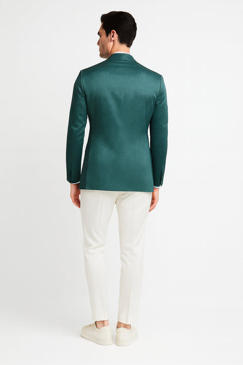 Men’s Teal Green Floral Jacquard Blazer – Slim Fit Tuxedo Jacket for Weddings, Proms, and Parties