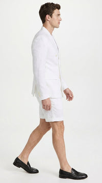 Men’s White Summer Suit with Shorts, 2 Piece Linen Style Wedding Beach Short Suit Set double breasted style