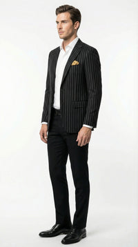 Men’s Black Pinstripe Blazer – Classic Tailored Formal Jacket for Business, Office and Evening Wear