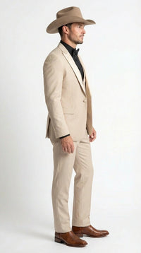 Men’s Tan Cowboy Suit – Western Formal Two Piece Suit for Weddings, Champaign Sand Color