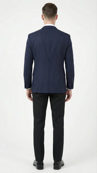 Men’s Navy Blue Pinstripe Blazer – Classic Tailored Formal Jacket for Business, Office and Professional Wear