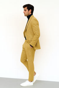 Men’s Gold Double Breasted Suit – Classic 1920s Camel Color Formal Slim Fit Suit