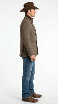 Men’s Brown Herringbone Tweed Cowboy Western Blazer – Classic Country Sport Coat Jacket for Ranch Wear, Cowboy Jacket