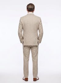 Men’s Light Tan Tweed Great Gatsby 3 Piece Suit – Vintage Vested Wedding Suit, 1920s Classic Formal Outfit Herringbone