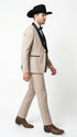 Men’s Beige Pinstripe Western 3 Piece Tuxedo Suit with Black Shawl Lapel, Formal Cowboy Wedding Prom Suit in Tan Khaki Color