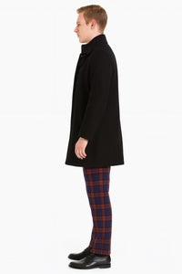 Mens Black Wool Overcoat – Classic Single-Breasted Winter Coat for Business and Formal Wear