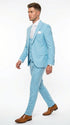 Men’s Turquoise Light blue Suit, Vested Formal Dress Suit for Weddings, Prom, Summer Parties, and Special Occasions in Aqua Blue Color By Rossiman