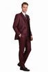 Mens Burgundy 3-Piece Suit – Burgundy Three Buttons Vested Suit - Pleated Pants Classic Fit Athletic Cut